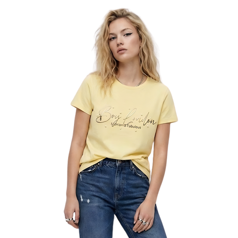 Playera Boy London Mujer Amarillo Pastel Plateado Perlas