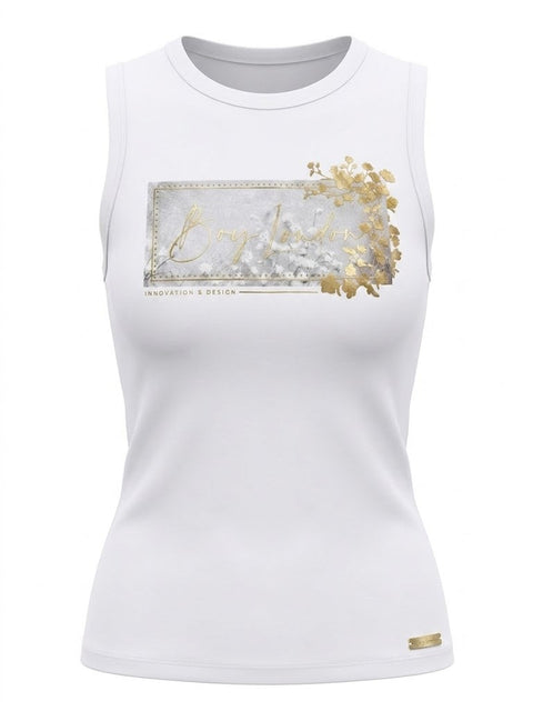 Playera Sin Mangas Blanca Mujer Boy London Mármol Dorado