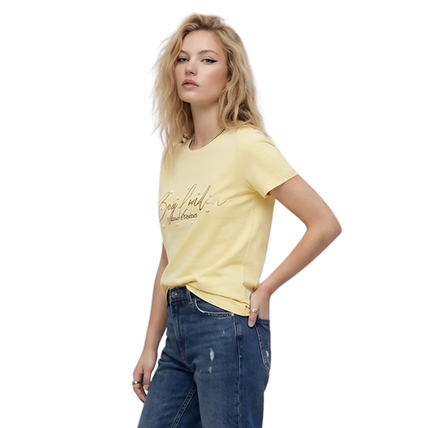Playera Boy London Mujer Amarillo Pastel Plateado Perlas