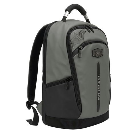Mochila Boy London Gris Negra Águila Placa Gunmetal