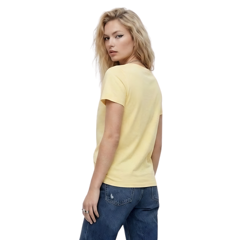 Playera Boy London Mujer Amarillo Pastel Plateado Perlas
