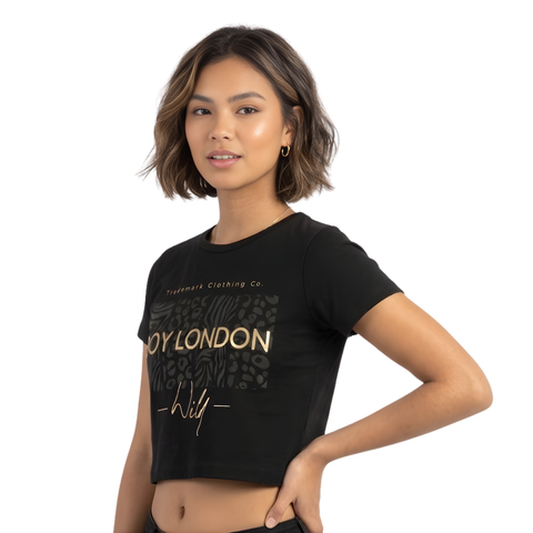 Playera Crop Top Negra Boy London Animal Print Mujer Negro Xch