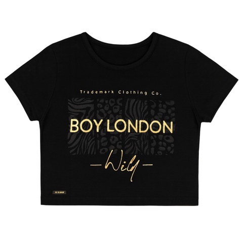 Playera Crop Top Negra Boy London Animal Print Mujer Negro Xch