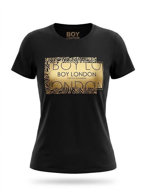 Playera Boy London Mujer Negra United Kingdom Foil Dorado Cebra