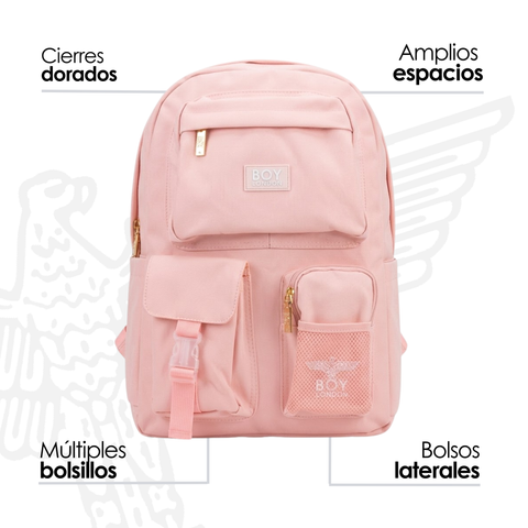 Mochila Boy London Mujer Rosa Cierres Dorados Premium