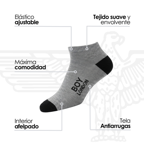 6 Pares Calcetines Boy London Hombre Tobilleros Gris