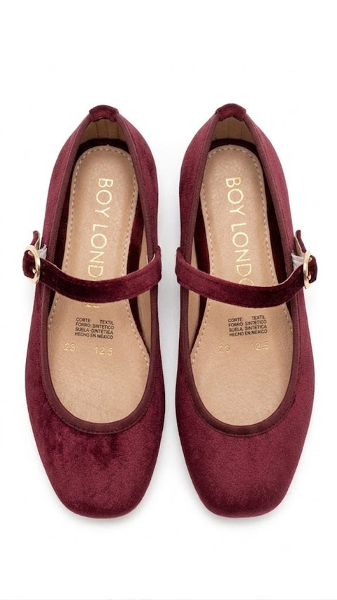 Zapatos Mary Jane Vino Mujer Boy London Terciopelo