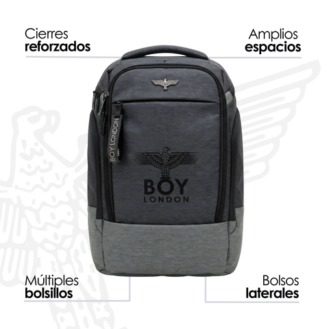 Mochila Boy London Gris Bicolor Águila Metálica Amplia