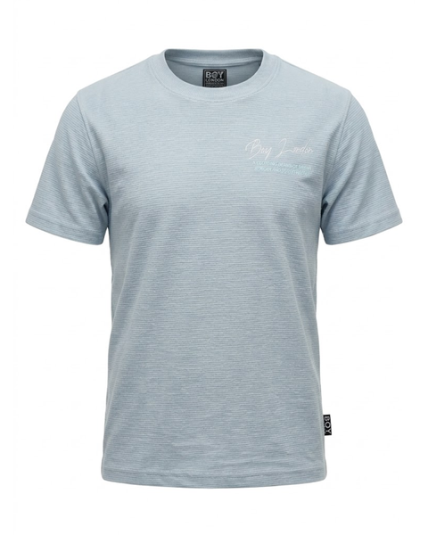 Playera Boy London Micro-Rayas Firma Tonal Azul Cielo Fit Regular