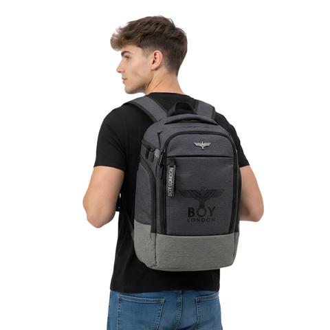 Mochila Boy London Gris Bicolor Águila Metálica Amplia