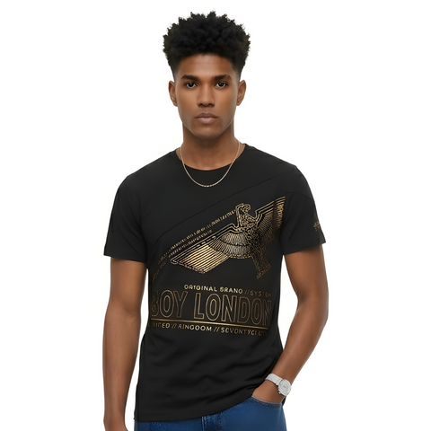 Playera Boy London Negra Águila Dorada Foil Original