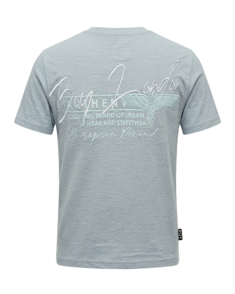 Playera Boy London Micro-Rayas Firma Tonal Azul Cielo Fit Regular