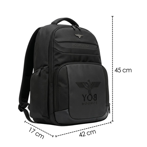 Mochila Boy London Negra Panel Vinipiel Águila Reliev