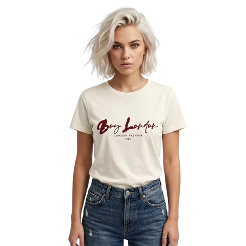 Playera Mujer Blanca Logo Boy London Lentejuelas