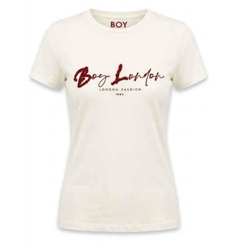 Playera Mujer Blanca Logo Boy London Lentejuelas