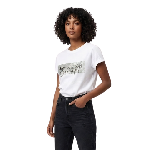 Playera Boy London Mujer Blanca Free Spirit Brillos