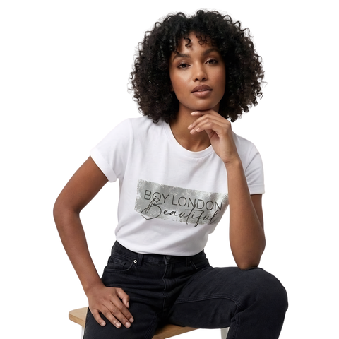 Playera Boy London Mujer Blanca Free Spirit Brillos