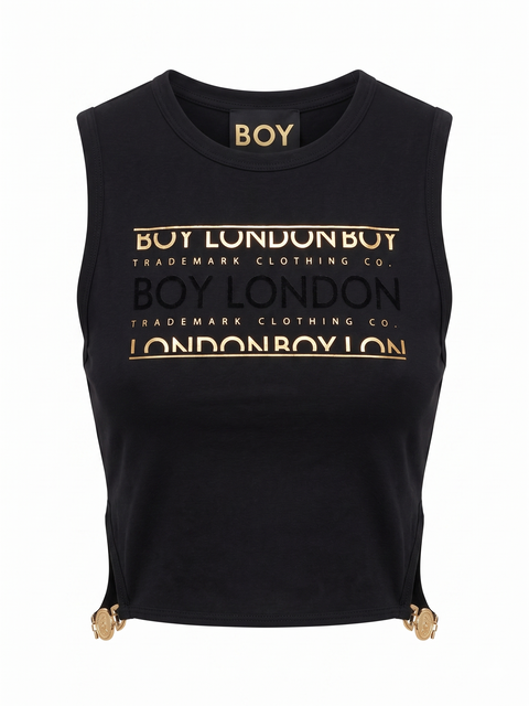 Crop Top Boy London Mujer Negro Trademark Foil Dorado