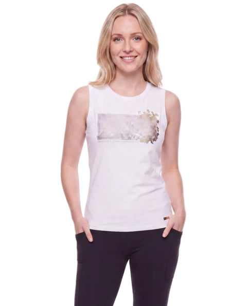 Playera Sin Mangas Blanca Mujer Boy London Mármol Dorado