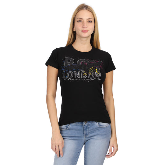 Playera Negra Dama Con Águila Contorno De Colores Boy London