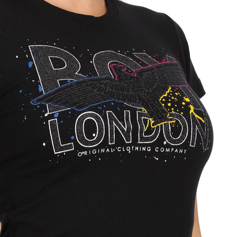 Playera Boy London Mujer Negra Águila Contorno Colores