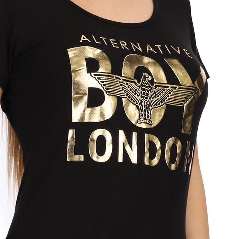 Playera Boy London Mujer Negra Alternative Foil Dorado