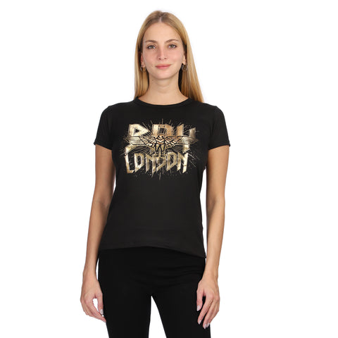 Playera Negra Manga Corta Mujer Estampado Oro Boy London