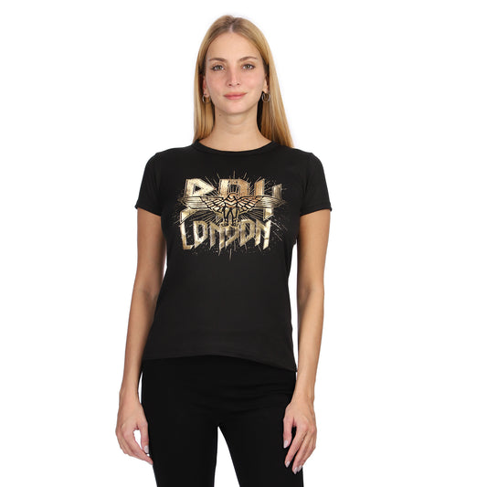 Playera Negra Manga Corta Mujer Estampado Oro Boy London