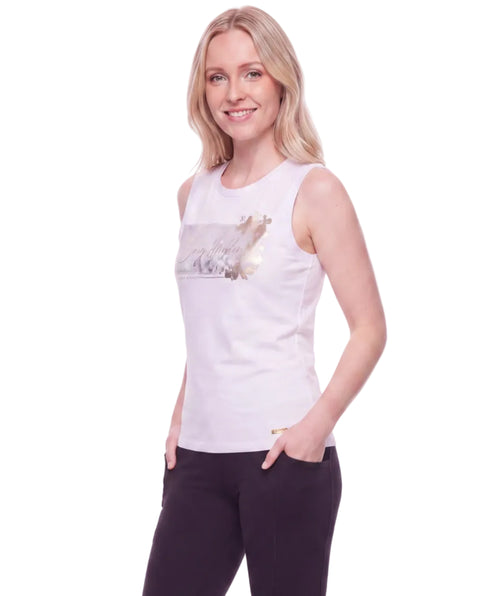 Playera Sin Mangas Blanca Mujer Boy London Mármol Dorado