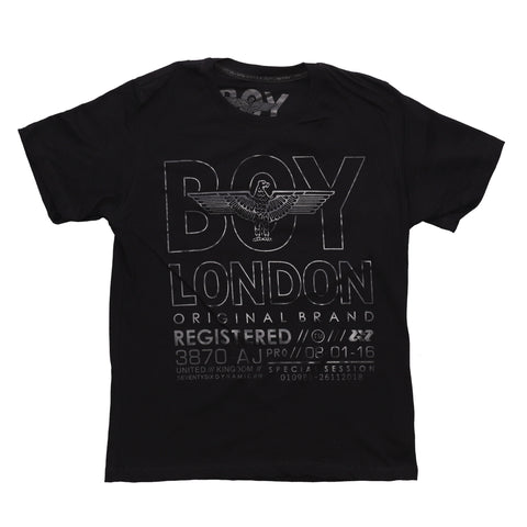 Playera Negra De Manga Corta Letras Texturizadas Boy London Negro Chica Liso