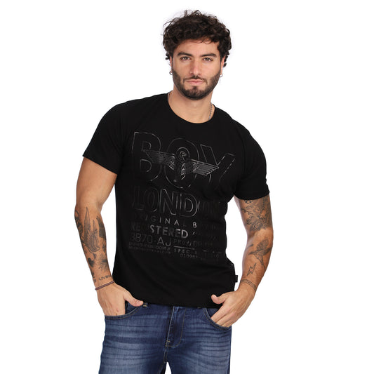 Playera Negra De Manga Corta Letras Texturizadas Boy London