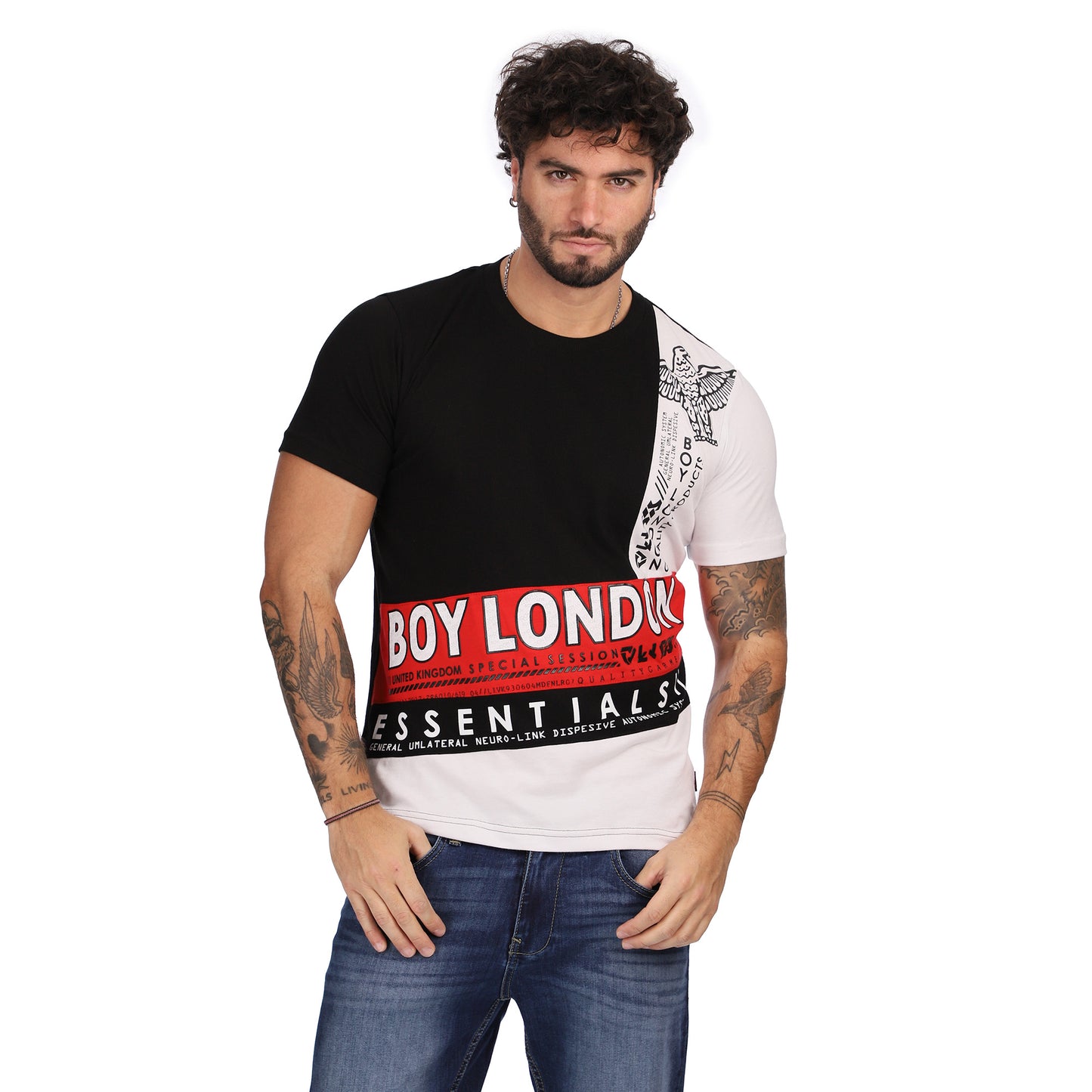Playera Blanco Y Negro Para Hombre Franja Roja Boy London