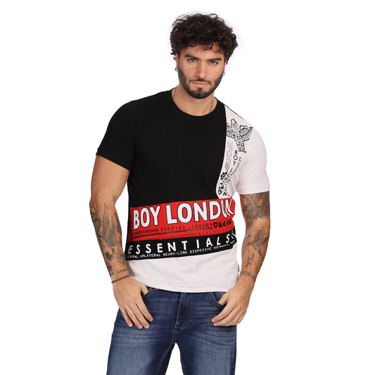 Playera Blanco Y Negro Para Hombre Franja Roja Boy London