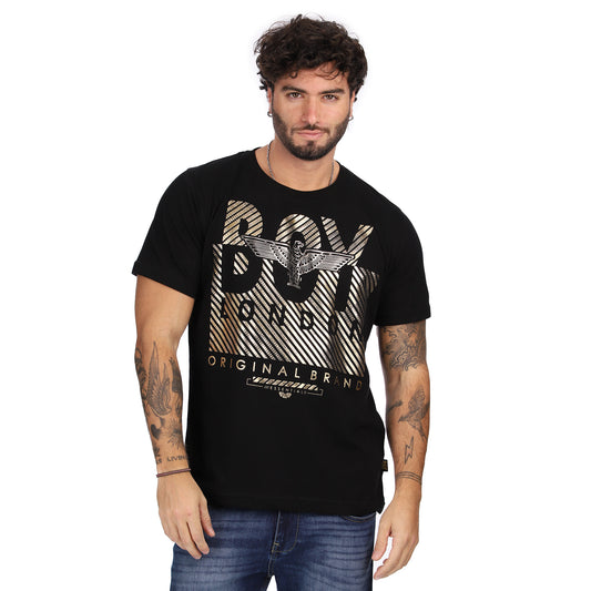 Playera Negra De Manga Corta Hombre Estampado Oro Boy London