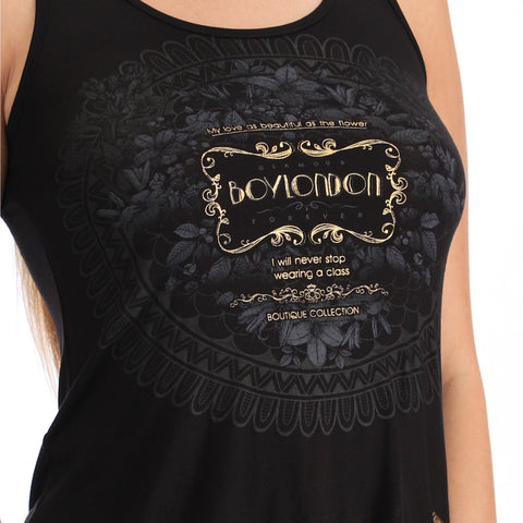 Blusa Boy London Mujer Negra Espalda Escotada Dorado