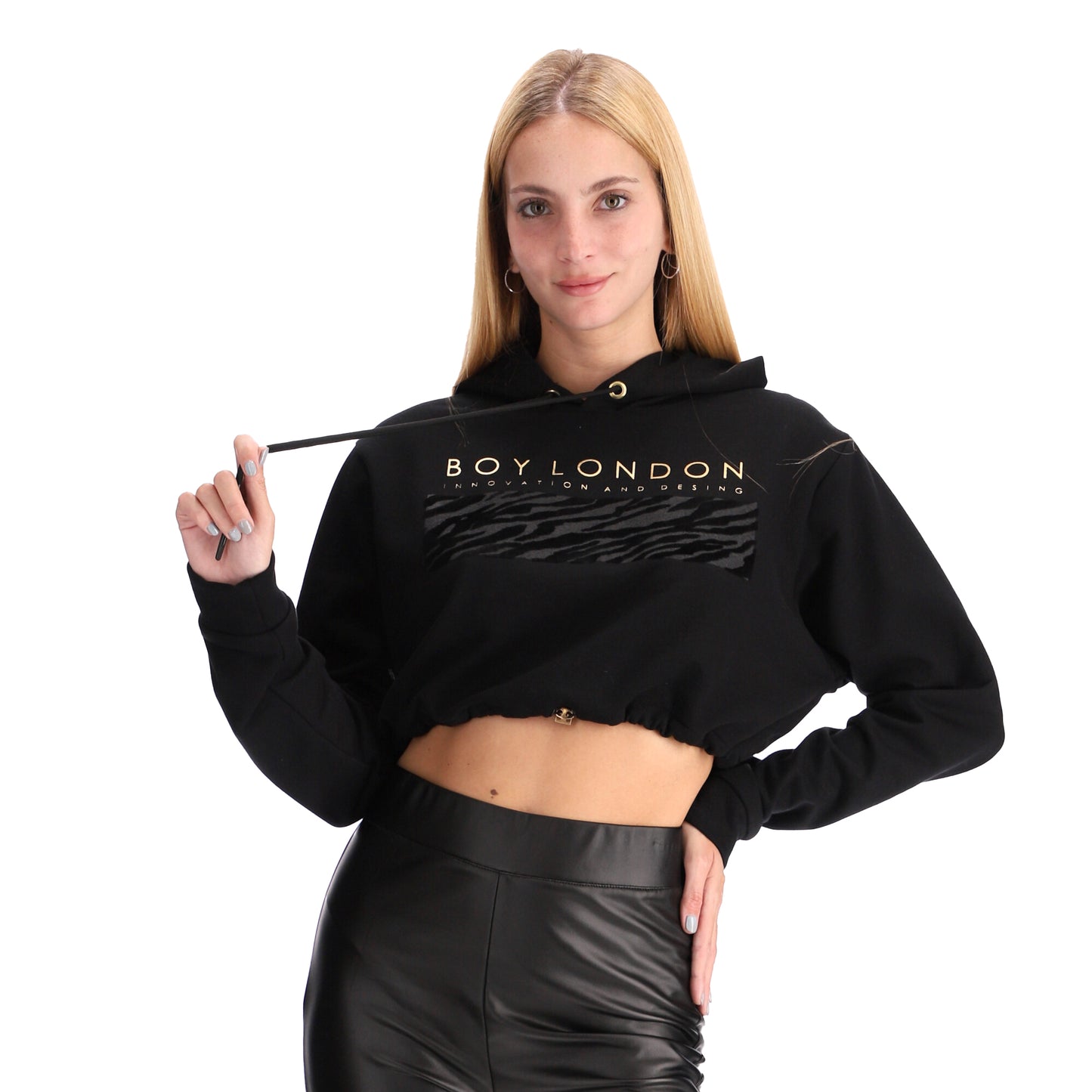 Sudadera Crop Top Ombliguera Estampado Terciopelo Boy London