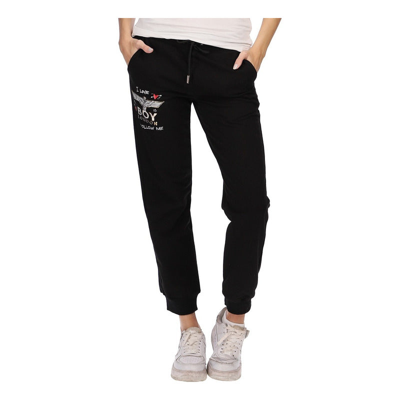 Pants Negro De Mujer Dama Jogger Casual I Love Boy London