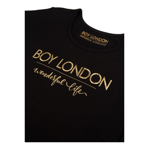 Playera Boy London Mujer Negra Wonderful Life Dorado