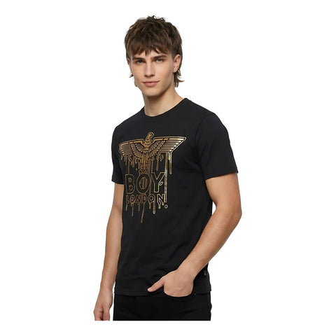 Playera Negra Hombre Letras Foil Dorado Estampado Boy London Negro Chica