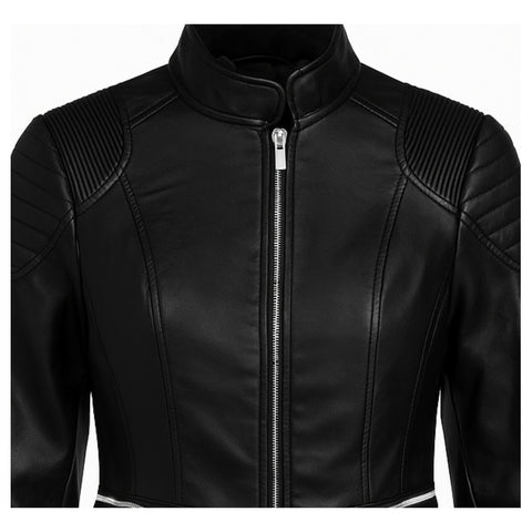 Chamarra Vinipiel Negra Casual Cierres Biker Dama Boy London