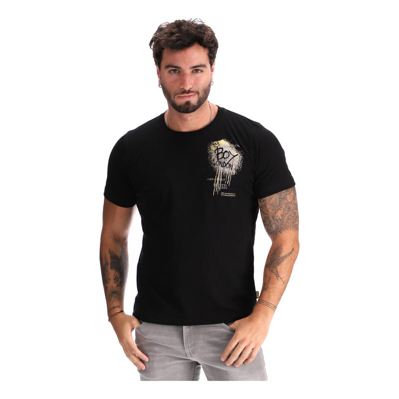 Playera Manga Corta Estampado Metalico Grafiti Boy London