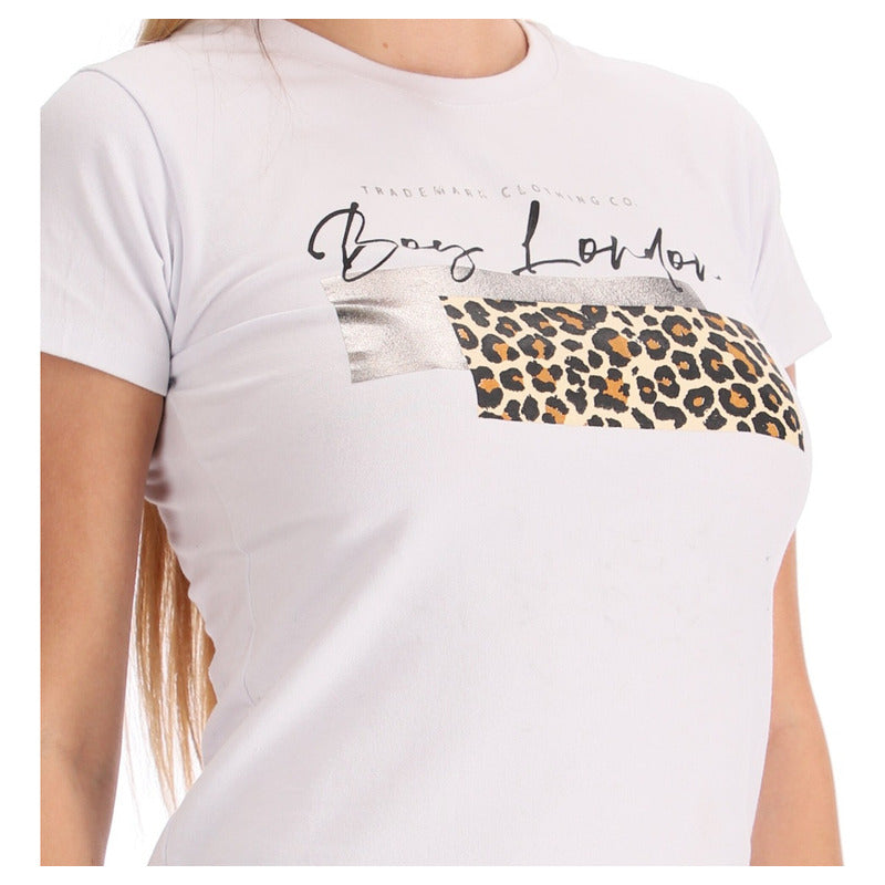Playera Blanca Mujer Animal Print De Algodon Boy London