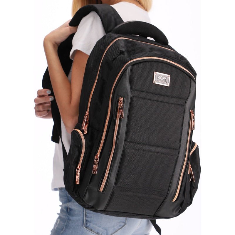 Backpack Mochila Mujer Cierres Rose Gold Casual Boy London