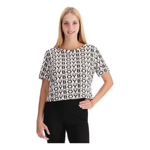 Blusa Crop Top Mujer Casual Clasico Letras Negras Boy London Blanco