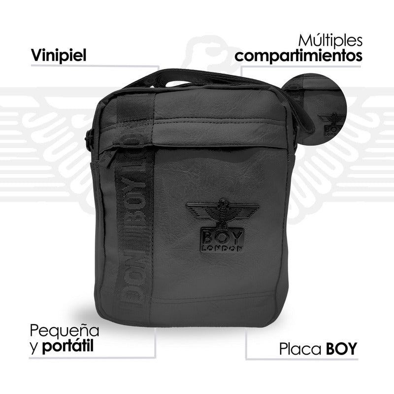 Bolso De Hombro Messenger Para Hombre Bandolera Boy London Acabado De Los Herrajes Negro Color Negro Mate Diseño De La Tela Lisa