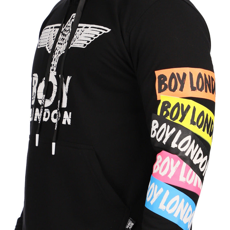 Sudadera Negra Con Gorro Hombre Mangas De Colores Boy London