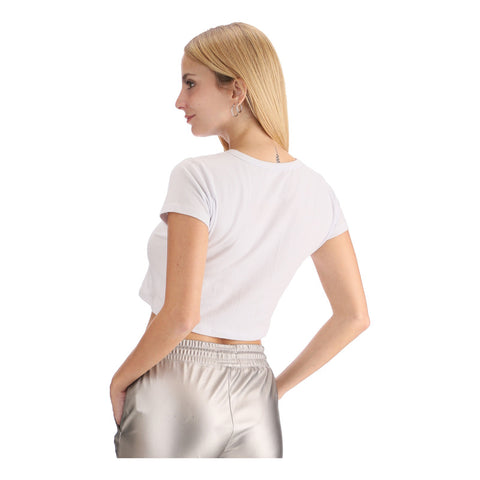 Crop Top Blanco Mujer Manga Corta Letras Blancas Boy London