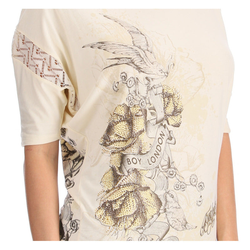 Blusa Oversized Dama Pedrería Diseño Aves Flores Boy London