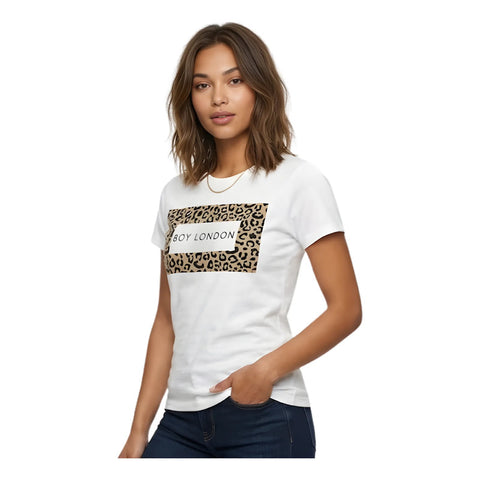 Playera Boy London Mujer Blanca Estampado Animal Print Blanco Animal Print S