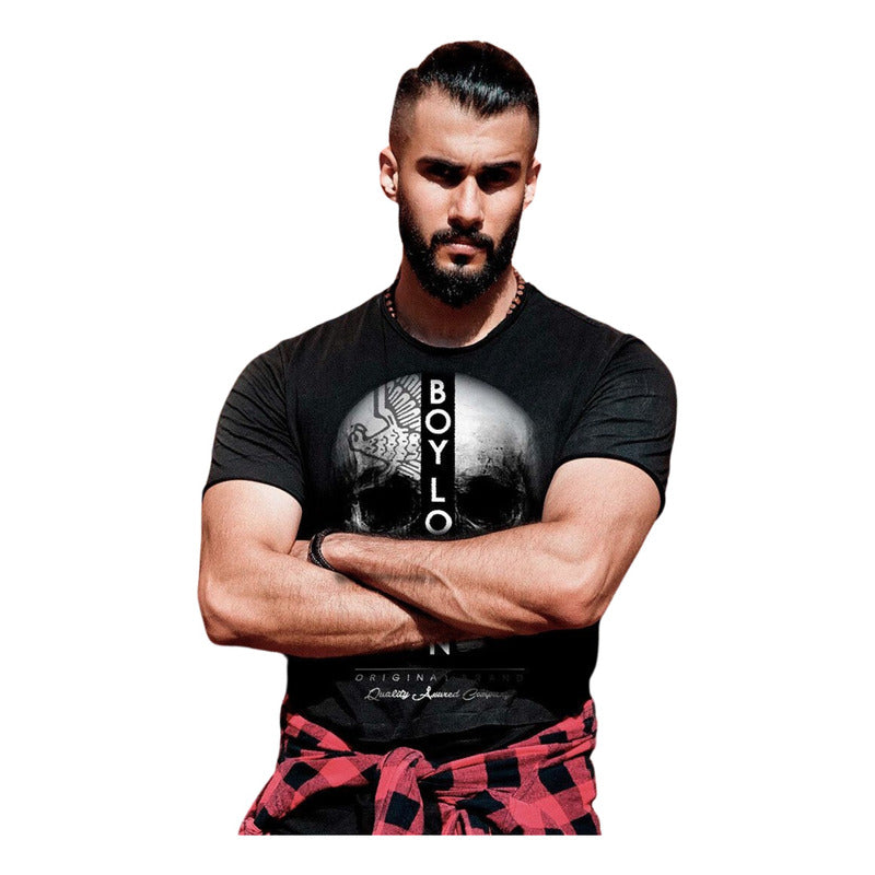 Playera Manga Corta De Hombre Calavera Con Logo Boy London